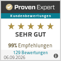 ProvenExpert: Sehr gut, 99 % Empfehlungen